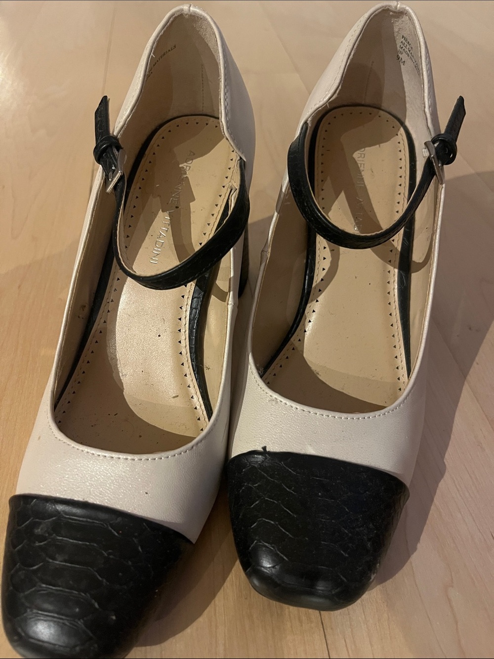 Women’s Two-Tone Mary Jane Pumps in Cream and Black Adrienne Vittadini